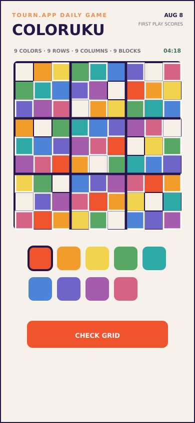 Coloruku gameplay screen in Tourn.app