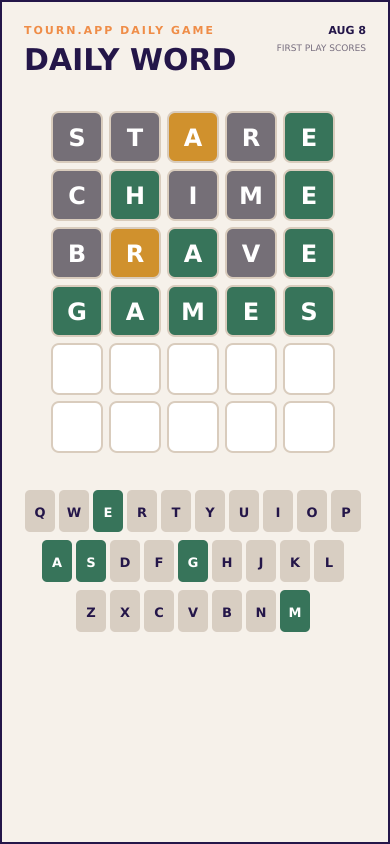 Daily Word gameplay screen in Tourn.app