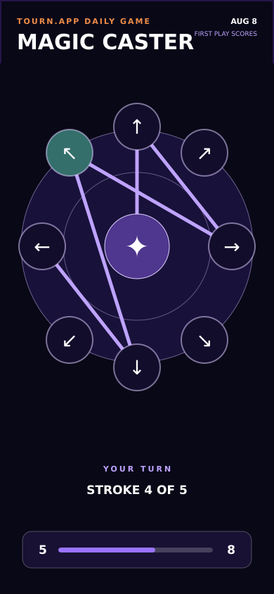 Magic Caster gameplay screen in Tourn.app