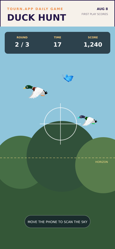 Duck Hunt gameplay screen in Tourn.app